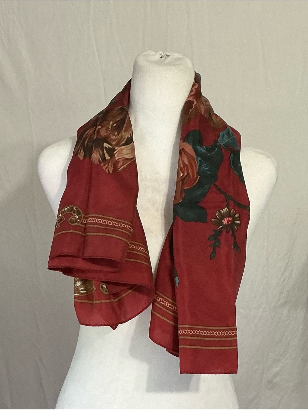Floral Red Satin Scarf - Women Accessories